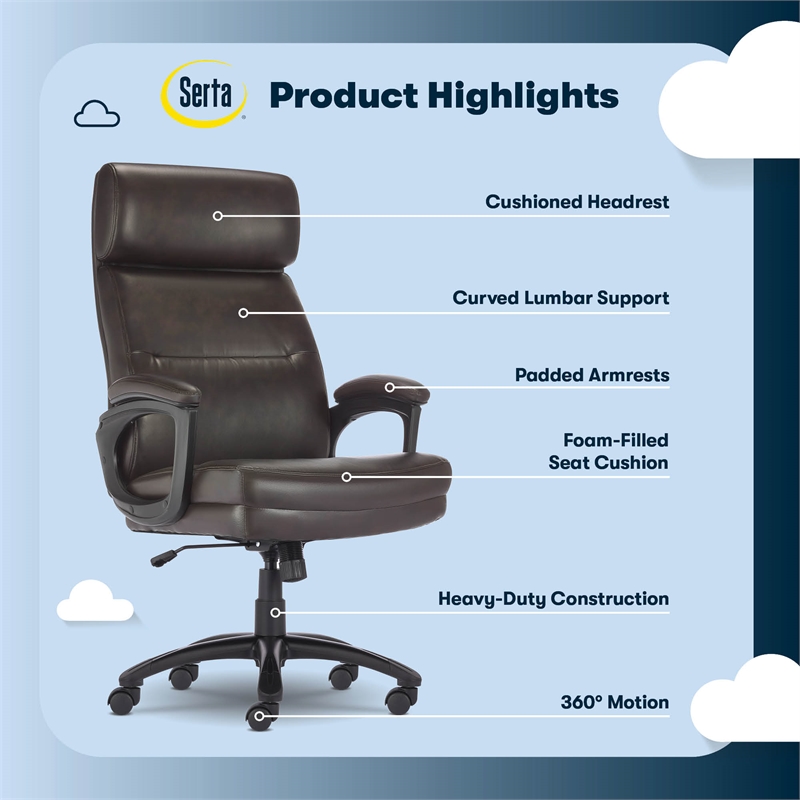 Pemberly Row Executive Big & Tall Ergonomic Office Chair Bonded Leather Brown