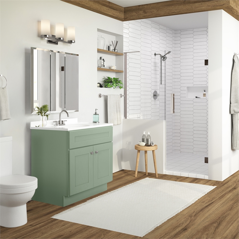 Pemberly Row Wood Vanity Without Top in Morning Fog Unassembled 30