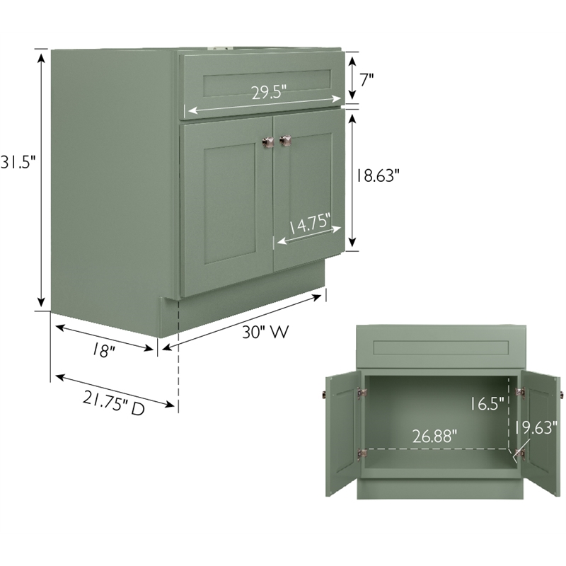 Pemberly Row Wood Vanity Without Top in Morning Fog Unassembled 30