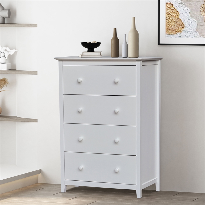 Pemberly Row Solid Wood Bedroom Dresser/Chest with 4 Drawers in White