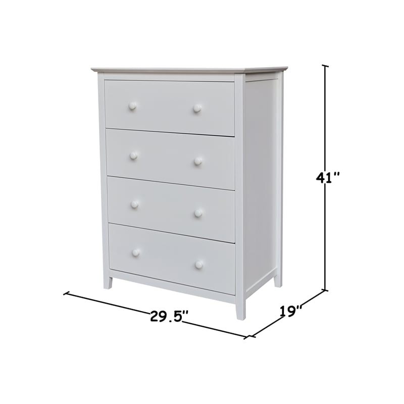 Pemberly Row Solid Wood Bedroom Dresser/Chest with 4 Drawers in White