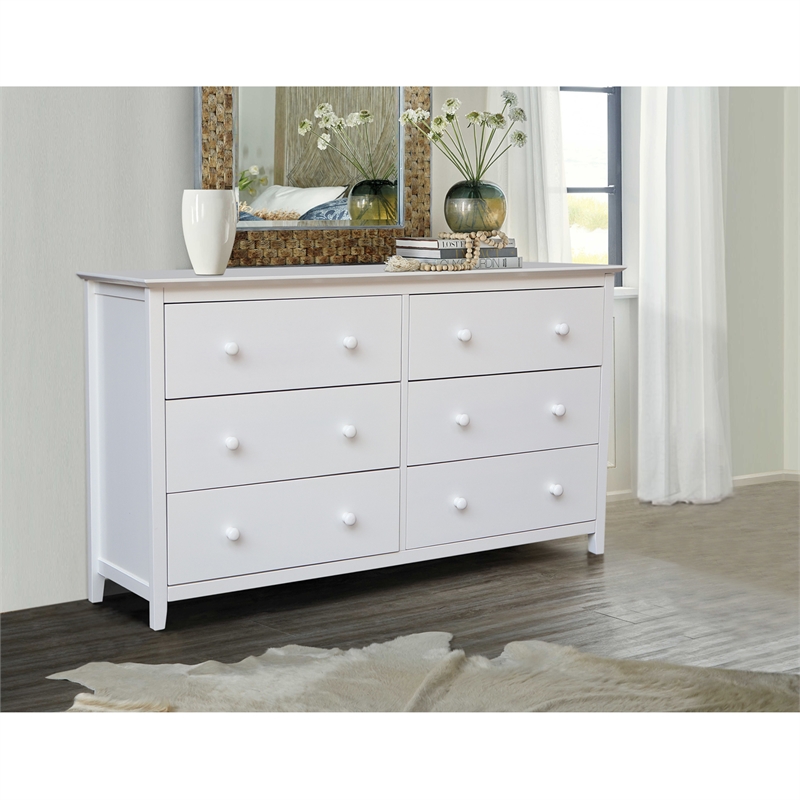 Pemberly Row Solid Wood Bedroom Dresser with 6 Drawers in White
