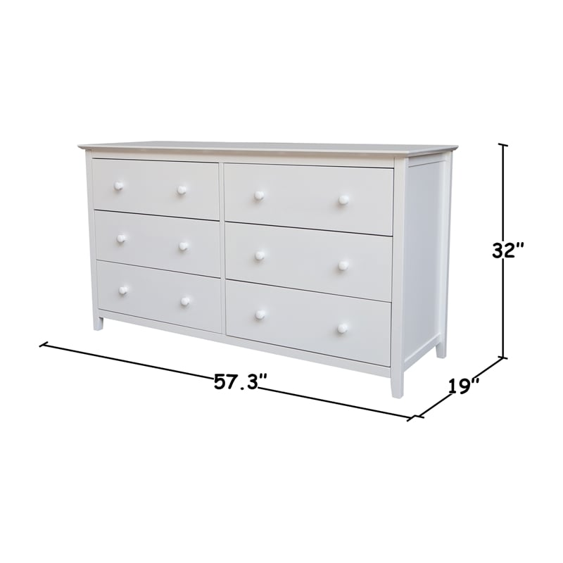 Pemberly Row Solid Wood Bedroom Dresser with 6 Drawers in White