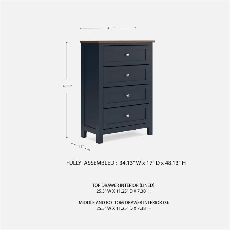 Pemberly Row Solid Wood 4-Drawers Bedroom Chest in Dark Slate Blue
