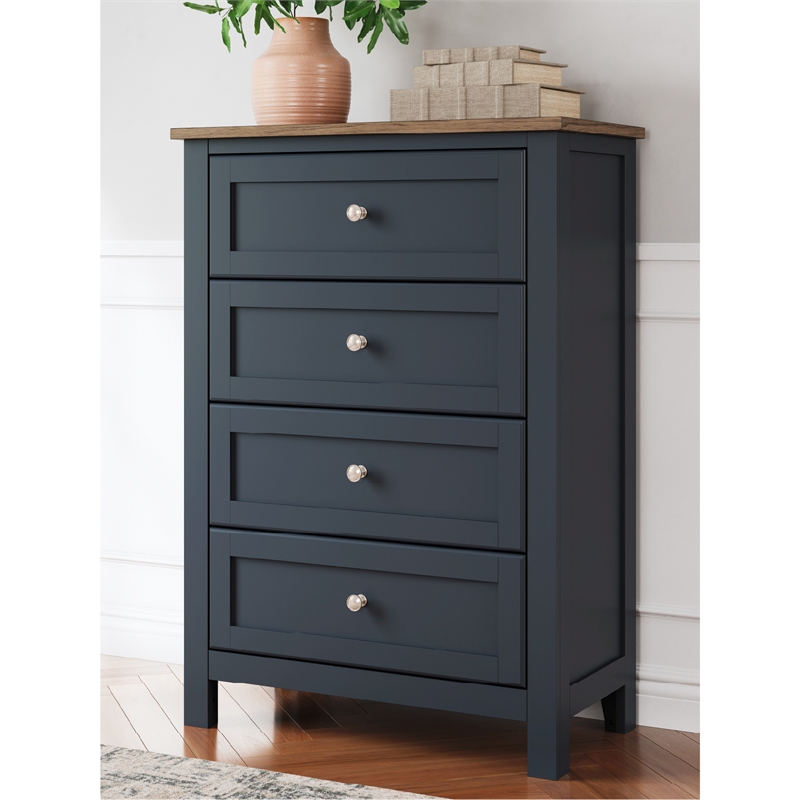 Pemberly Row Solid Wood 4-Drawers Bedroom Chest in Dark Slate Blue