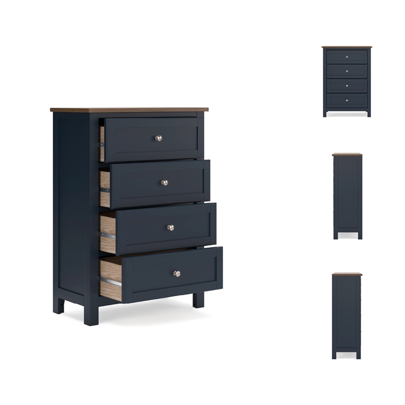 Pemberly Row Solid Wood 4-Drawers Bedroom Chest in Dark Slate Blue