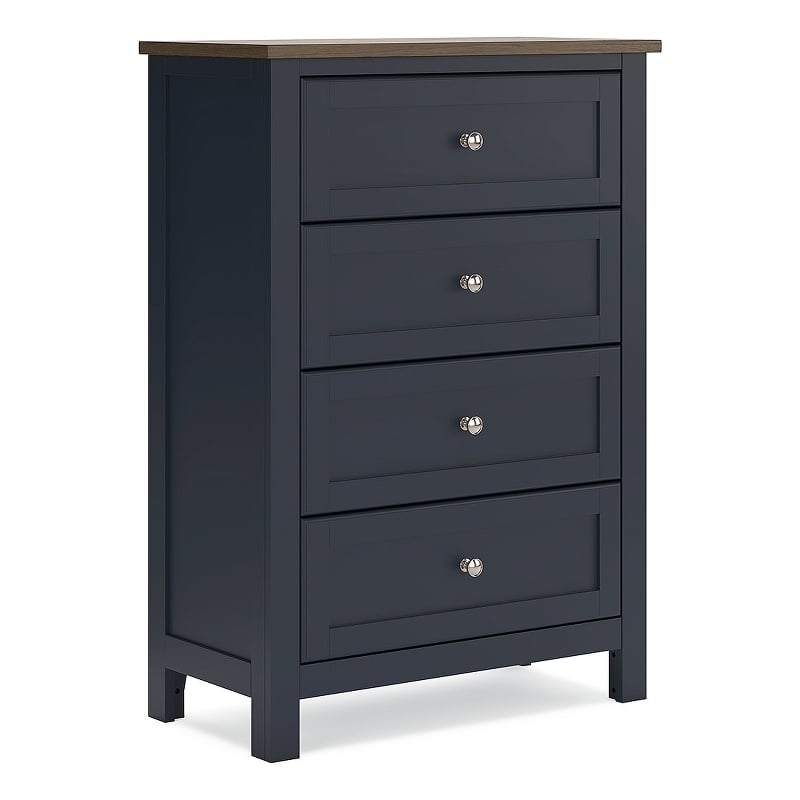 Pemberly Row Solid Wood 4-Drawers Bedroom Chest in Dark Slate Blue
