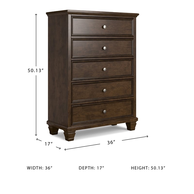 Pemberly Row Solid Wood 5-Drawers Bedroom Chest in Brownish Cherry