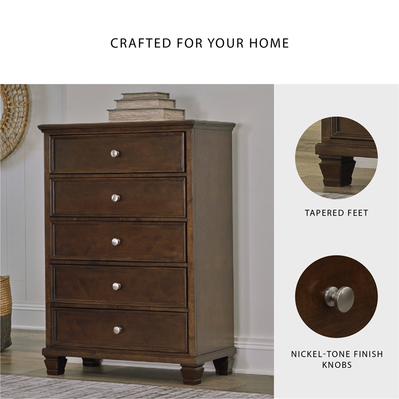 Pemberly Row Solid Wood 5-Drawers Bedroom Chest in Brownish Cherry