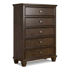 Pemberly Row Solid Wood 5-Drawers Bedroom Chest in Brownish Cherry