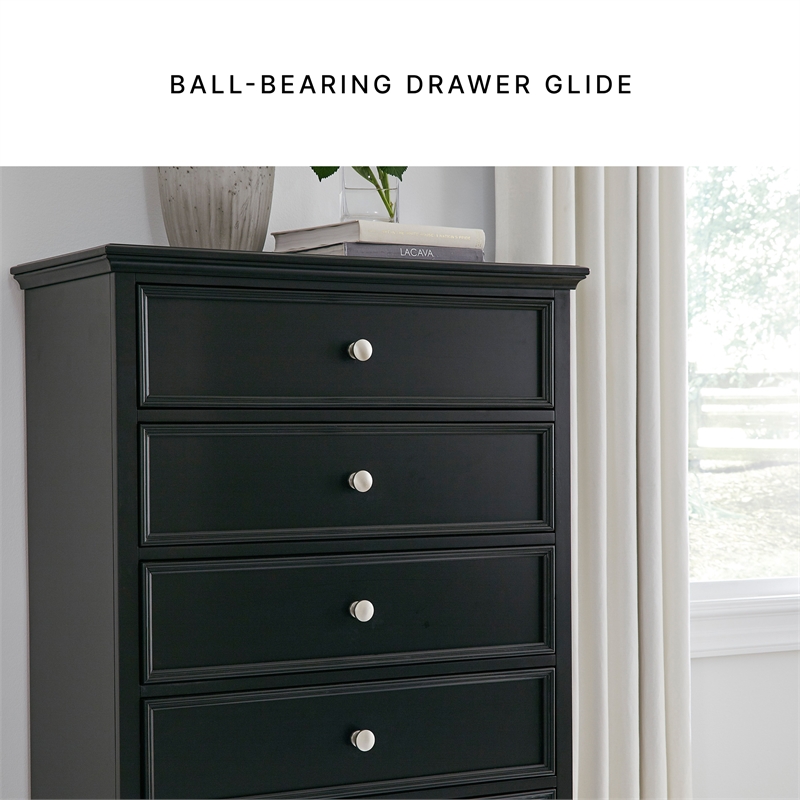 Pemberly Row Contemporary Solid Wood 5-Drawers Bedroom Chest in Black
