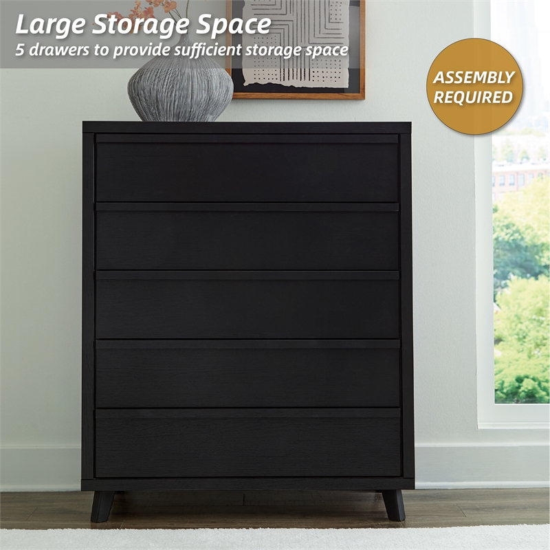 Pemberly Row Engineered Wood Contemporary Black Wide Chest of Drawers