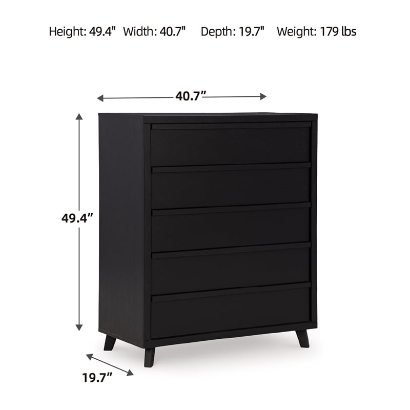 Pemberly Row Engineered Wood Contemporary Black Wide Chest of Drawers