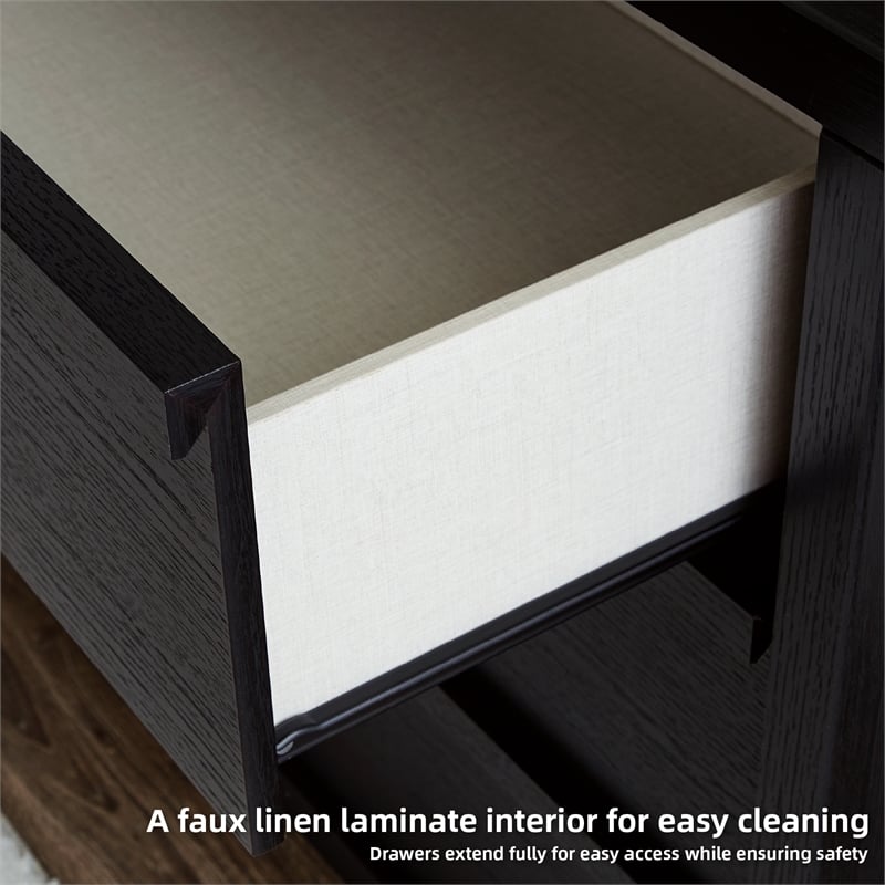 Pemberly Row Engineered Wood Contemporary Black Wide Chest of Drawers