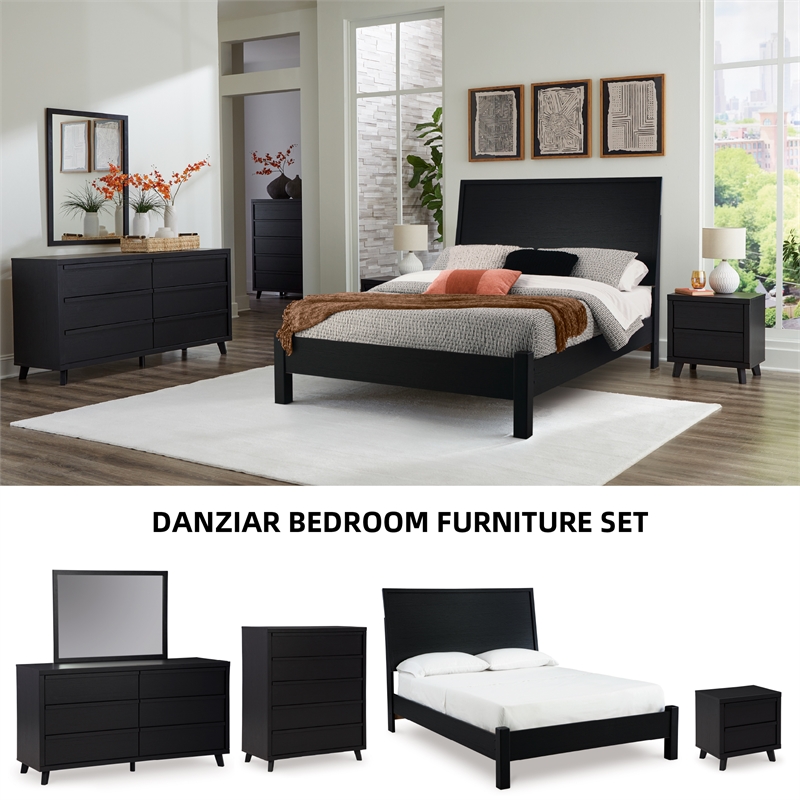 Pemberly Row Engineered Wood Contemporary Black Wide Chest of Drawers