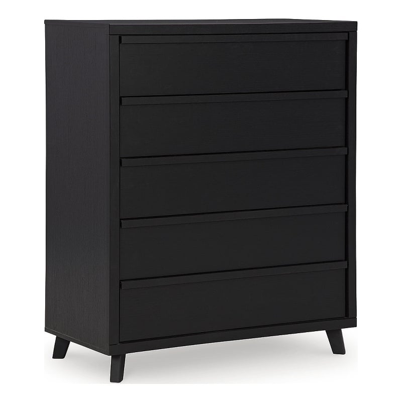 Pemberly Row Engineered Wood Contemporary Black Wide Chest of Drawers