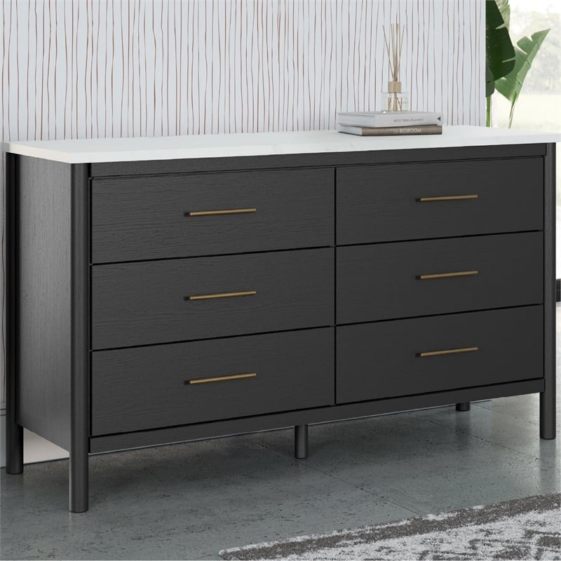 Pemberly Row Engineered Wood Contemporary Black & White Dresser
