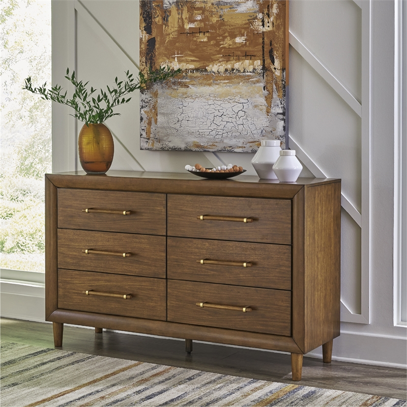Pemberly Row Wooden Mid-Century Modern Brown Bedroom Dresser