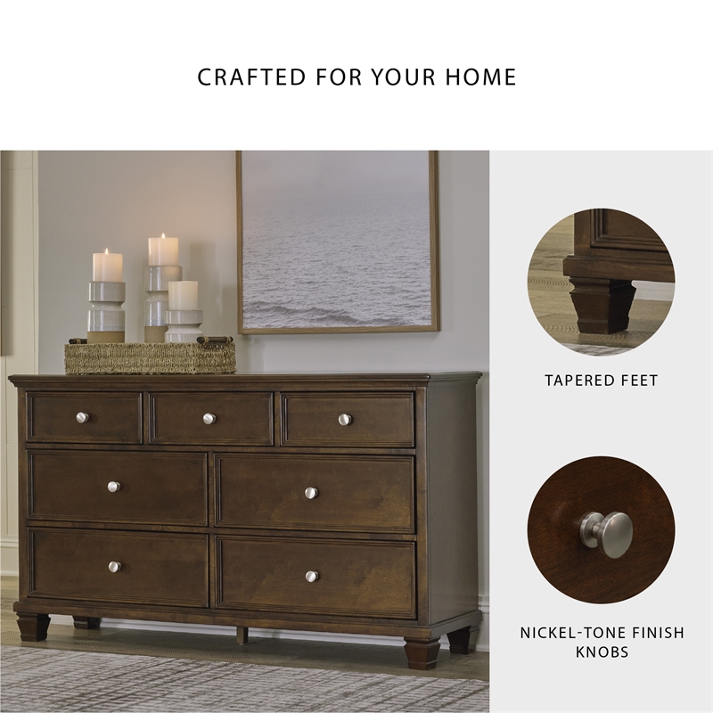 Pemberly Row Solid Wood 7-Drawer Bedroom Dresser in Brownish Cherry