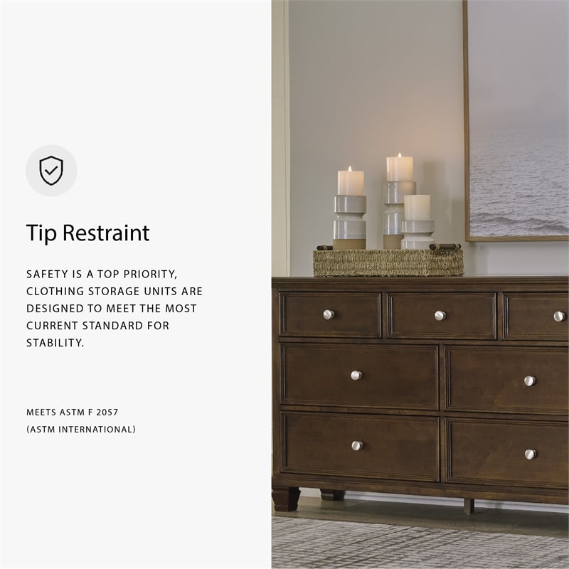 Pemberly Row Solid Wood 7-Drawer Bedroom Dresser in Brownish Cherry