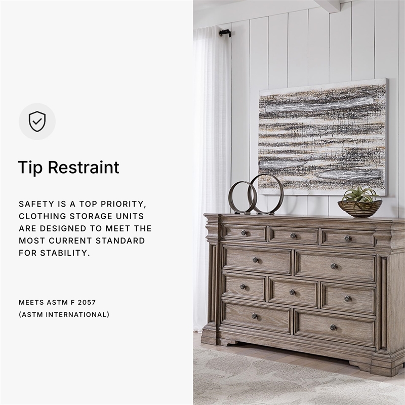 Pemberly Row Wooden Traditional Light Grayish Brown Bedroom Dresser