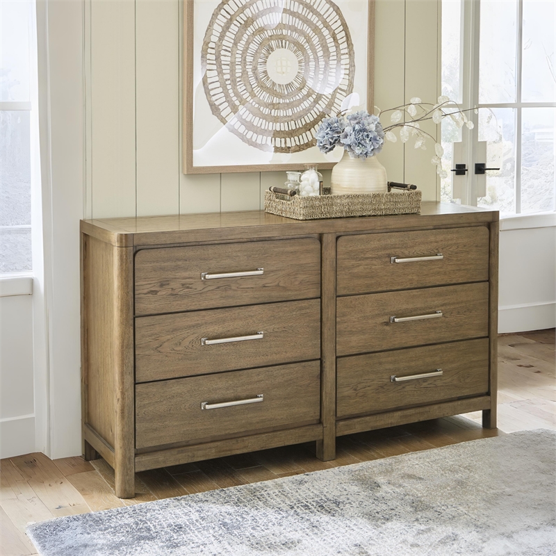 Pemberly Row Wooden Farmhouse Light Brown Finish Bedroom Dresser