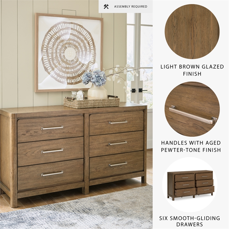 Pemberly Row Wooden Farmhouse Light Brown Finish Bedroom Dresser