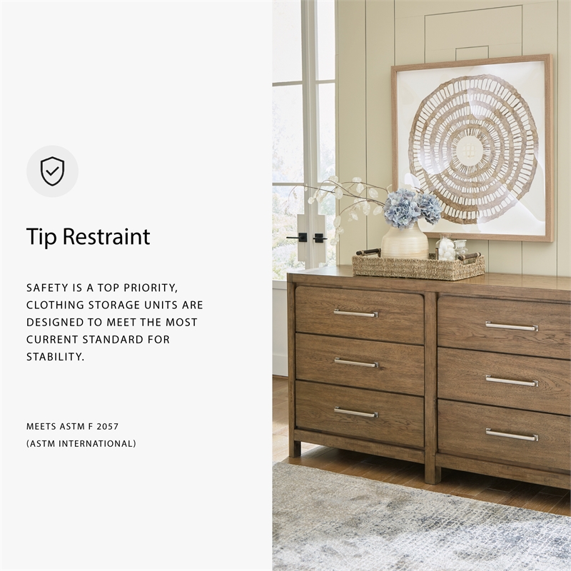 Pemberly Row Wooden Farmhouse Light Brown Finish Bedroom Dresser