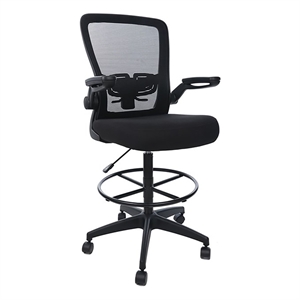 Pemberly Row Contemporary Flip Arm Nylon Mesh Stool in Black