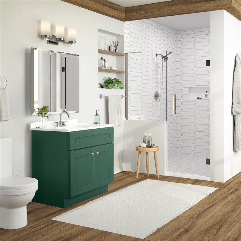 Pemberly Row Wood Vanity Without Top in Green Hunt Club Fully Assembled 30