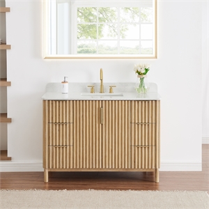 Pemberly Row 48&quot Wood Vanity in Washed Light Brown Stone Top (No Mirror)