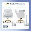 Pemberly Row Modern Office Chair Channel-Tufted Design White Velvet Fabric