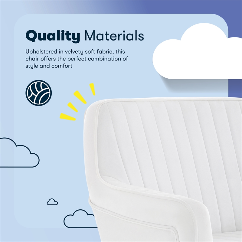 Pemberly Row Modern Office Chair Channel-Tufted Design White Velvet Fabric