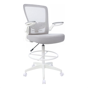 Pemberly Row Modern / Contemporary Flip Arm Nylon Mesh Stool in Gray