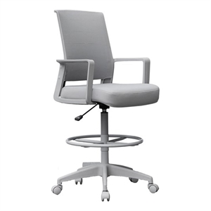 Pemberly Row Contemporary Mesh Adjustable Stool with Casters in Gray