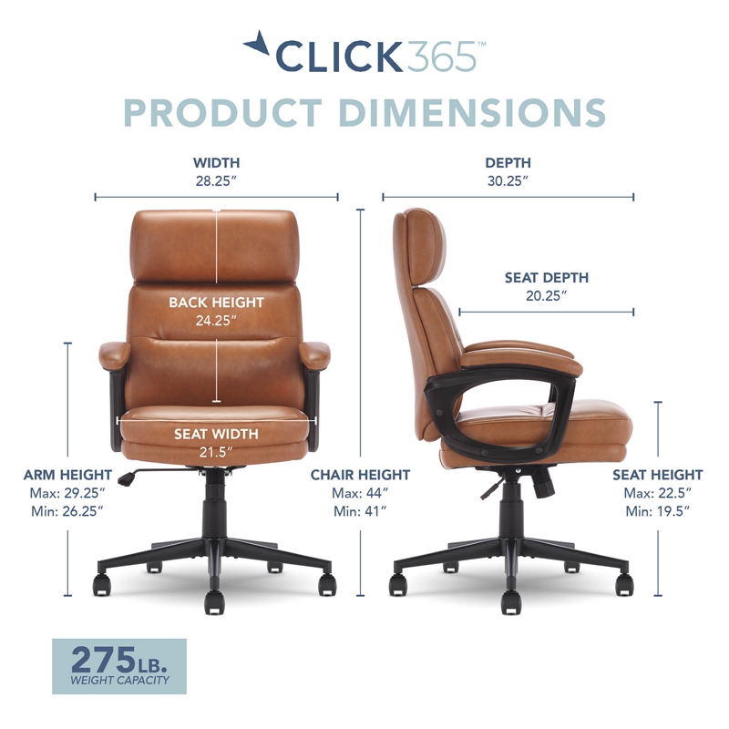 Pemberly Row Classic Executive Office Chair Bonded Leather in Cognac