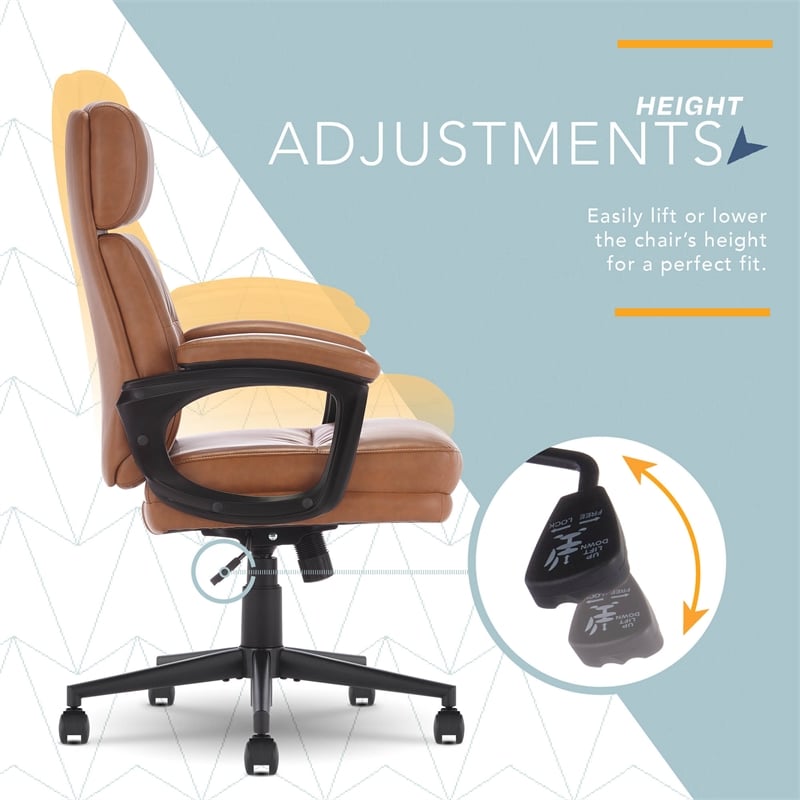 Pemberly Row Classic Executive Office Chair Bonded Leather in Cognac