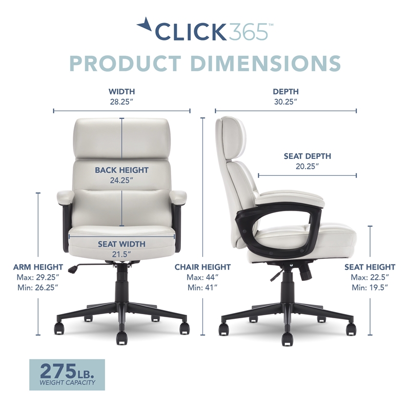 Pemberly Row Classic Executive Office Chair Bonded Leather in Light Gray