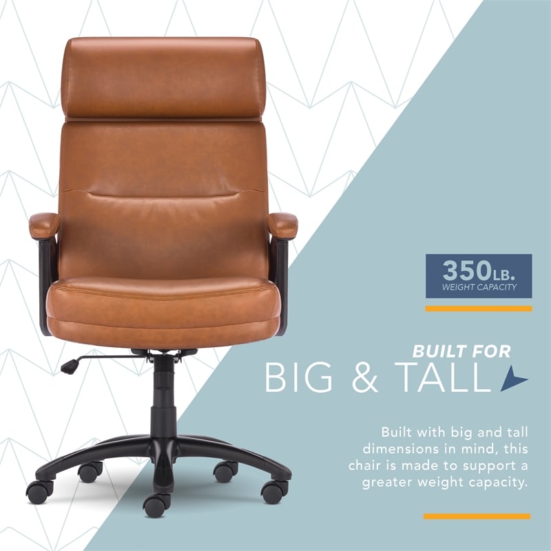 Pemberly Row Classic Big & Tall Executive Office Chair Bonded Leather in Cognac