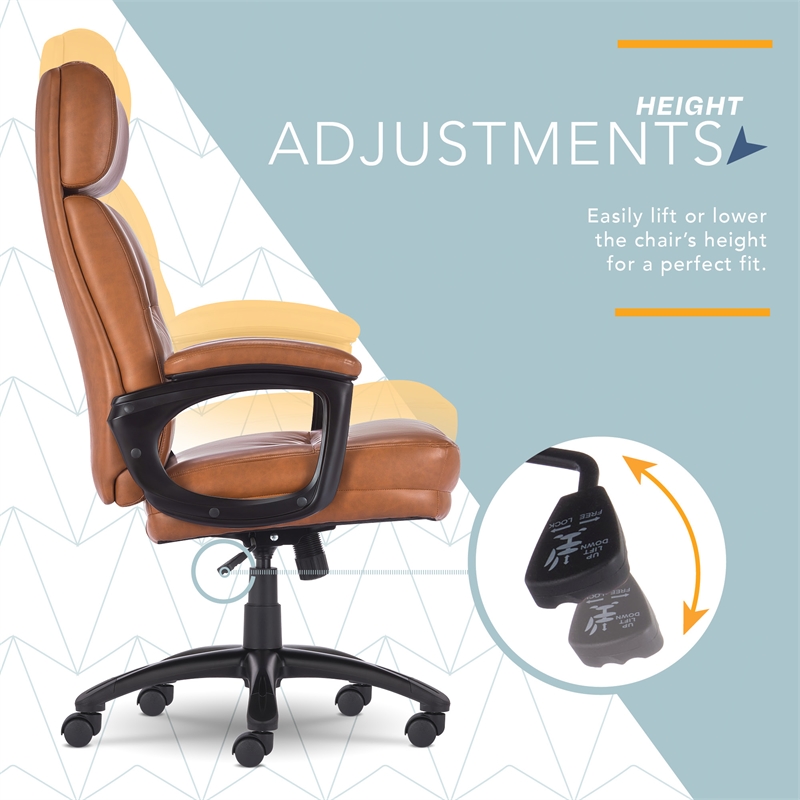 Pemberly Row Classic Big & Tall Executive Office Chair Bonded Leather in Cognac