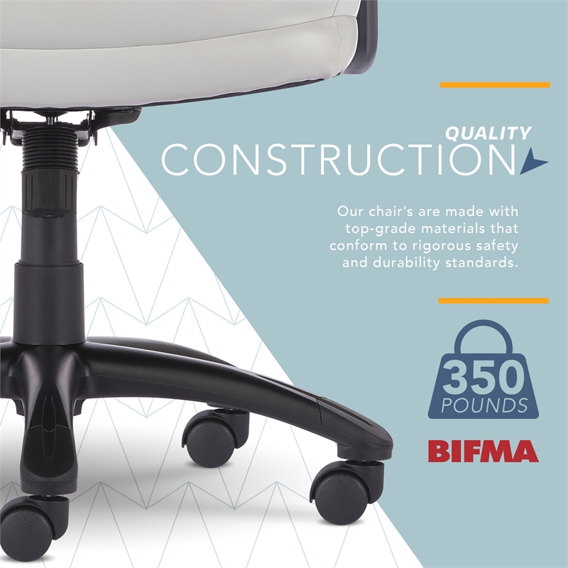 Pemberly Row Big & Tall Executive Office Chair Bonded Leather in Light Gray