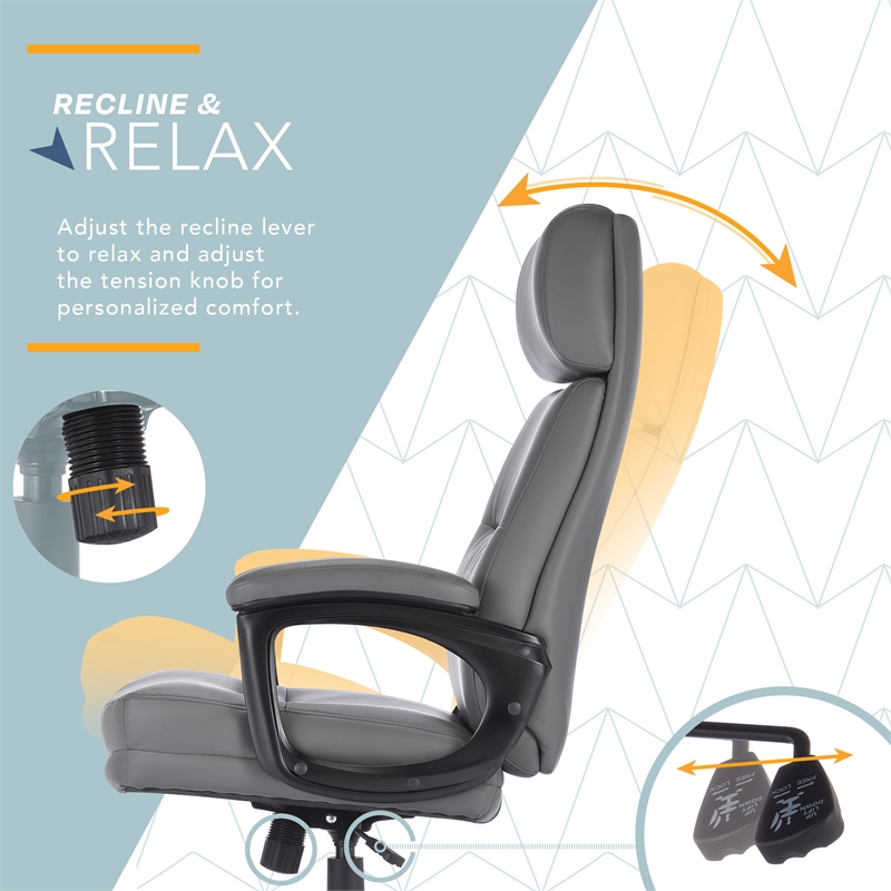 Pemberly Row Classic Big & Tall Executive Office Chair Bonded Leather in Gray