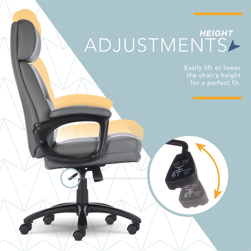 Pemberly Row Classic Big & Tall Executive Office Chair Bonded Leather in Gray