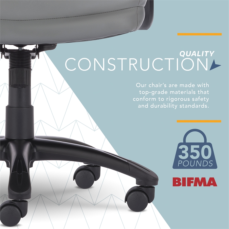 Pemberly Row Classic Big & Tall Executive Office Chair Bonded Leather in Gray