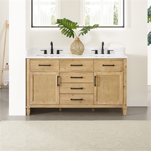 Pemberly Row 60&quot Brown Wood Vanity in Weathered Fir Stone Top (No Mirror)