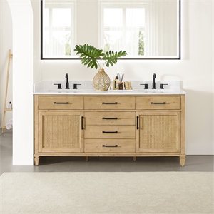 Pemberly Row 72&quot Brown Wood Vanity in Weathered Fir Stone Top (No Mirror)