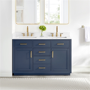 Pemberly Row 54&quot Wood Vanity in Royal Blue White Stone Top (No Mirror)