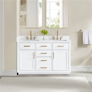 Pemberly Row 54&quot Wood Vanity in White White Engineered Stone Top (No Mirror)