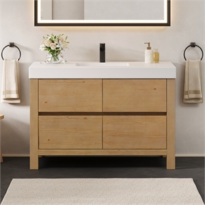 Pemberly Row 48&quot Fir Wood Vanity White Artificial Stone Sink (No Mirror)