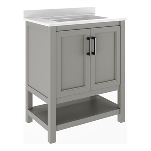 Pemberly Row 30&quot Bathroom Vanity with Sink Open Storage & Black Hardware in Gray